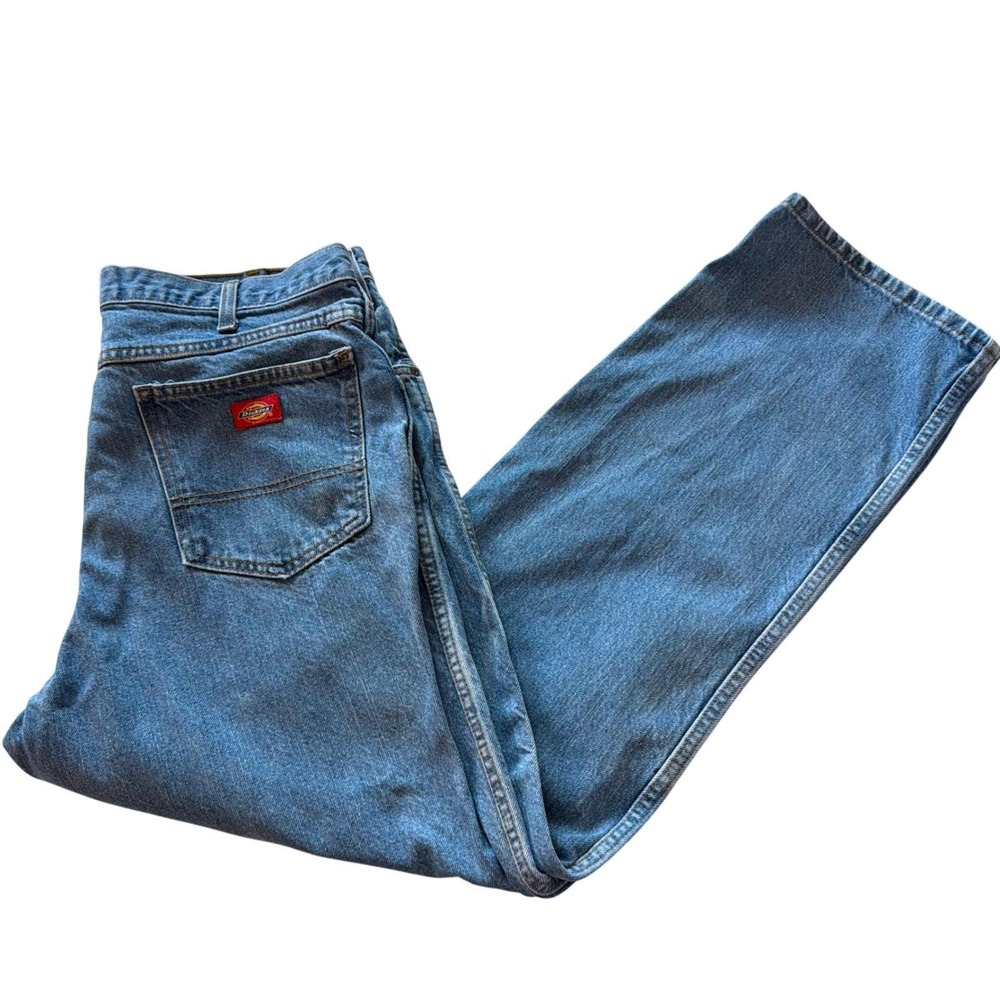 Dickies Jeans Mens Blue Denim Straight Leg Workwear Casual Stained 36x32 VTG